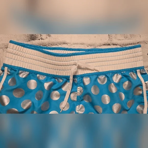 Blue Silver Polka Dot Athletic Shorts Elastic Waist Drawstring Size S - Picture 3 of 7